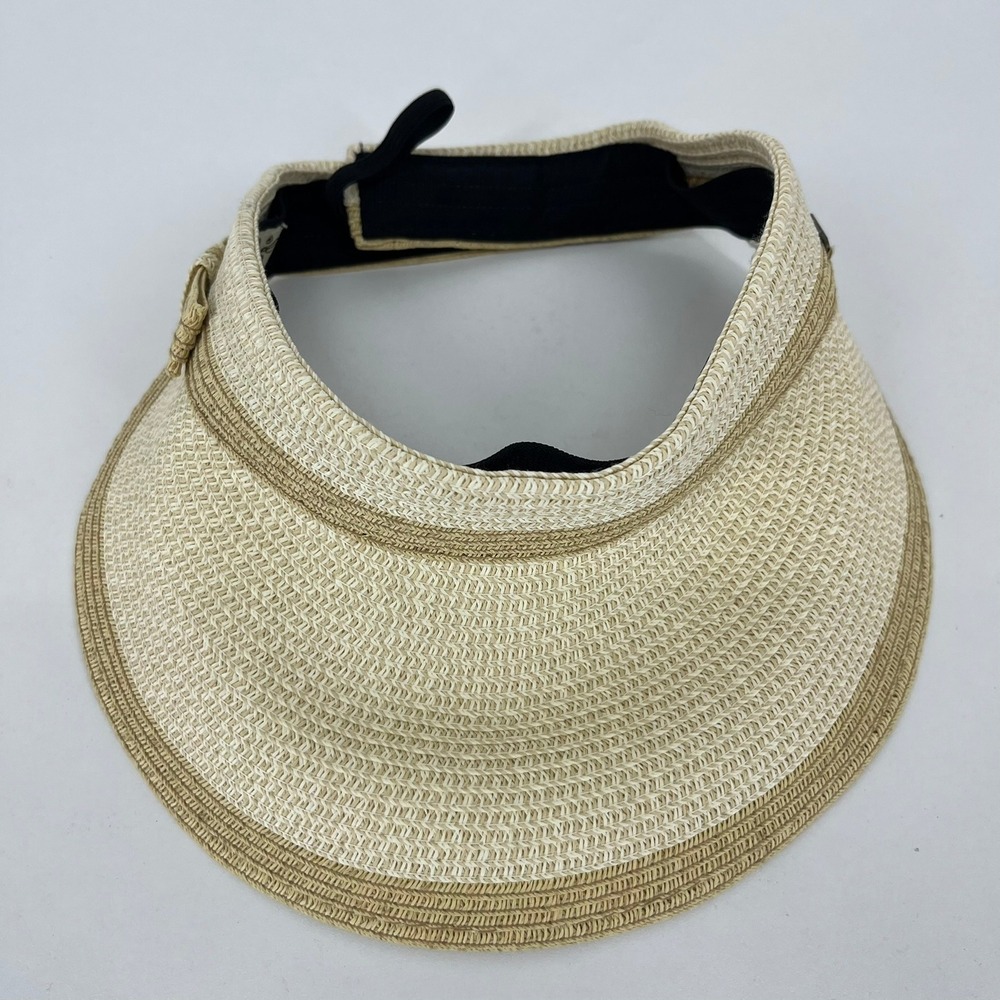 Sun N Sand Woven Straw Visor Sun Hat Tan Cream UPF 50 Adjustable